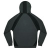 A grey and black hooded jumper featuring a sleek design and a logo on the front.