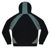 A men's hoodie featuring a black and grey colour scheme, showcasing a back view with a hood and raglan sleeves.