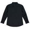 A long sleeve black button-up shirt with a classic collar and fitted back design. Features button details on the cuffs.