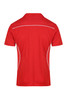 A red men's polo shirt featuring white accent details and a logo.