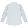 A long-sleeve button-up shirt in light blue, featuring a classic collar and buttoned cuffs. Includes a logo.