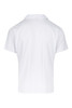 A white polo shirt featuring a classic collar and short sleeves, with a logo on the back.
