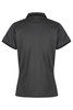 A women's polo shirt in charcoal grey with a collar and short sleeves. It features a logo on the back.
