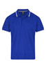A blue polo shirt with white accents and a collar, featuring a logo on the left chest area.