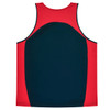 A red and navy singlet featuring a logo, designed for kids.