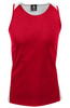 A red singlet featuring grey shoulder accents and a logo on the front.