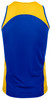 A blue and yellow singlet with a sleek design and a logo on the back. Perfect for active wear.