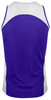 A purple and white men's singlet featuring a logo on the fabric.