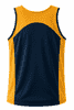 A men's singlet in orange and navy, featuring a sporty design with a logo on the back.