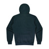 A dark green hoodie featuring a kangaroo pocket and a hood, with a plain back view.