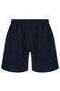 Navy blue men's sports shorts with an elastic waistband and a logo on the front. Suitable for training activities.