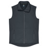A dark grey men's vest featuring a high collar, zip front, and two side pockets. It has a logo on the chest.