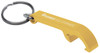 A drink bottle opener keyring in yellow, featuring a metal design with a branding logo.
