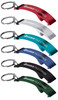 A drink bottle opener keyring available in red, silver, teal, black, and blue, featuring a logo.