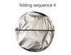 A round, silver sunshade with a black trim, depicting the fourth folding sequence.