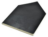 A black A5 notebook with a textured cover and a slight angle at one corner. It has a logo on the front.