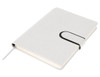 A light grey A5 notebook with a textured cover and an elastic closure, featuring a bookmark ribbon.