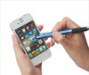 A blue stylus pen is being used on a smartphone screen, showcasing various app icons. The pen has a branding logo.