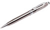 A silver stylus pen with a sleek design and branding on the barrel. Features a rubber tip for touch screens.