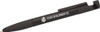 A black 6-in-1 multi pen featuring a branding logo, with a stylus tip and a clip for attaching.