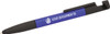 A purple and black 6-in-1 multi pen with a logo on the side.