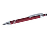 A burgundy stylus pen with a silver clip and detailing, featuring a rubber tip for touchscreens.
