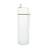 A white drink bottle with a flip-top lid and a carrying loop. It has a sleek, minimalist design.