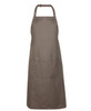 A brown work apron featuring a front pocket and an adjustable neck strap. It includes a logo.