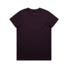 A dark purple t-shirt with a classic crew neck and a logo at the neckline.