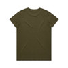 An olive green T-shirt with a plain back, featuring a subtle logo.