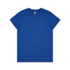A vibrant blue T-shirt featuring a crew neck design and a logo on the label.