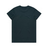 A plain dark green t-shirt with a standard crew neckline and short sleeves, featuring a logo on the back.