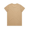 A beige t-shirt with a simple design, featuring a plain back and a crew neck style.