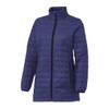 A lightweight, insulated puffer jacket in navy blue with a high collar and zippered pockets.
