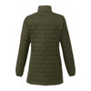 A lightweight packable insulated puffer jacket in olive green, featuring a quilted design and a collar.