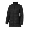 A women's lightweight packable insulated puffer jacket in black with a zip front and side pockets.