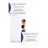 A magnetic to-do list product featuring a white notepad with lined pages and a small branding label in blue and red.