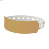 A gold plastic wristband with white perforations and a snap closure, suitable for events and exhibitions.