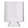 A white foam stubby cooler with a base cut-out and a logo on one side, designed for holding drinks.