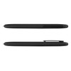 A metal pen in sleek black, featuring a modern design and a branding logo. Displayed from two angles.