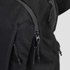 A black business computer backpack featuring zippers with black and white pull cords.
