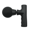 A black mini massage gun with a spherical attachment and an ergonomic handle.