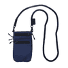 A navy blue ripstop water-resistant pouch with a long strap and multiple zippered pockets. It features a logo.
