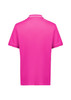 A pink short sleeve polo shirt with a plain back and a collar, featuring a small logo.