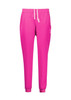 A pair of women's jogger scrub pants in vibrant pink, featuring a side pocket and a branded logo.