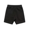 A pair of black youth stadium shorts featuring an elastic waistband and a back pocket.