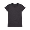 A charcoal grey T-shirt with short sleeves and a rounded neckline, featuring a logo.
