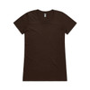 A brown T-shirt with a round neck and short sleeves. It features a logo on the label.
