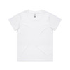 A white T-shirt featuring a crew neckline and short sleeves. The shirt has a tag inside, along with a logo on the label.