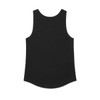 A black singlet with a curved hem and no visible branding, showcasing a simple design.